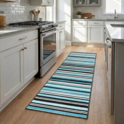 Bravich Hard Wearing Hessian Backed Stair Runner Kitchen Mat - Texas Teal Lines - 60X810Cm (2'x27') - thumbnail 2