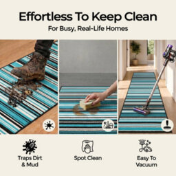 Bravich Hard Wearing Hessian Backed Stair Runner Kitchen Mat - Texas Teal Lines - 60X810Cm (2'x27') - thumbnail 6