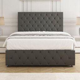 Bsspoke Mulberry Divan Bed Set Grey Plush Velvet 24Inch Headboard & Footboard & Mattress No Drawers In 3Ft 4Ft 4Ft6 5Ft 6Ft