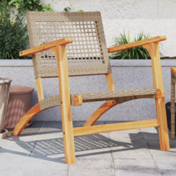 Berkfield Garden Chairs 2 Pcs Beige Poly Rattan And Acacia Wood - thumbnail 1