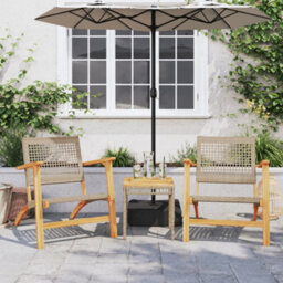 Berkfield Garden Chairs 2 Pcs Beige Poly Rattan And Acacia Wood - thumbnail 3