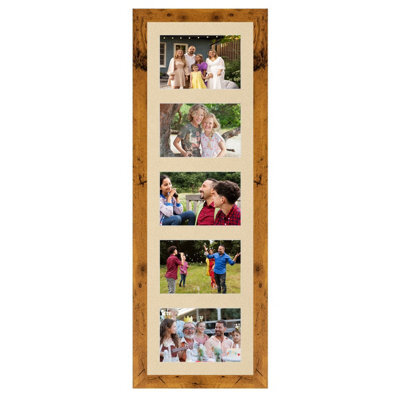 AK Frames 26X8 Rustic Oak Modern Multi Photo Frame With Ivory Mount - Holds 5 Apertures (5X) 6X4 Photos - image 1