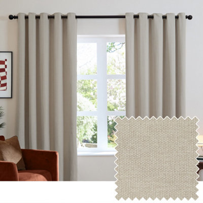 furn. Furn Soft Chenille Blackout Eyelet Curtain Pair, Natural, (W) 229 X (D) 183Cm - image 1