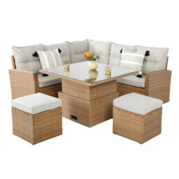 St. Tropez Garden Corner Sofa With Rising Glass Top Table,  Brown Grey, 6 Seats, Outdoor Rattan Furniture Set With Cushions - thumbnail 6