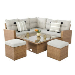 St. Tropez Garden Corner Sofa With Rising Glass Top Table,  Brown Grey, 6 Seats, Outdoor Rattan Furniture Set With Cushions - thumbnail 5