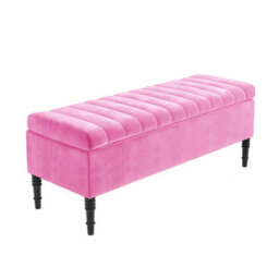 180Cm Paris Striped Ottoman Storage Bench- Plush Velvet Shoe Bench - Pink Upholstery Footstool With Storage - thumbnail 4