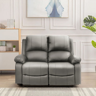 Comfy Living Reclining Faux Leather Sofa In Light Grey 2 Seater Sofa - image 1