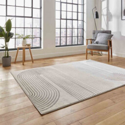 Grey Ivory Abstract Striped Modern Easy To Clean Rug For Dining Room-120Cm X 170Cm - thumbnail 2