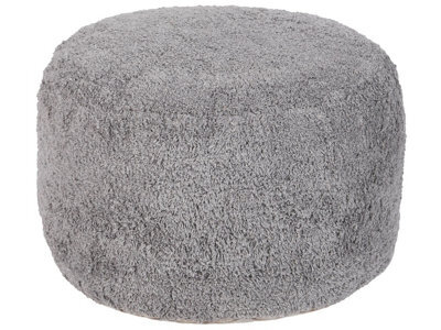 Beliani Grey Shaggy Cotton Pouffe 50 X 35 Cm - Handmade Boho Modern Decorative Seat - image 1