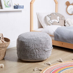 Beliani Grey Shaggy Cotton Pouffe 50 X 35 Cm - Handmade Boho Modern Decorative Seat - thumbnail 2