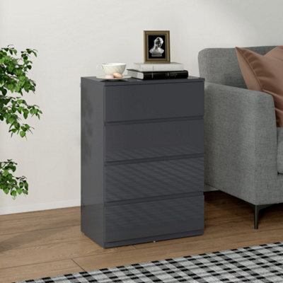 Homcom Bedroom Chest Of Drawers, High Gloss 4 Drawers Dresser, Grey - image 1