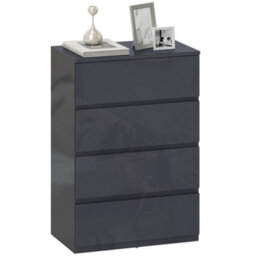 Homcom Bedroom Chest Of Drawers, High Gloss 4 Drawers Dresser, Grey - thumbnail 2