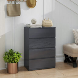 Homcom Bedroom Chest Of Drawers, High Gloss 4 Drawers Dresser, Grey - thumbnail 8
