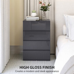 Homcom Bedroom Chest Of Drawers, High Gloss 4 Drawers Dresser, Grey - thumbnail 6