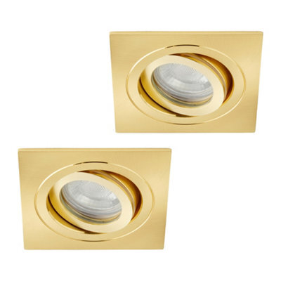 Litecraft 2 Pack Satin Brass 1 Lamp Modern Ip65 Square Tiltable Bathroom Downlights - image 1
