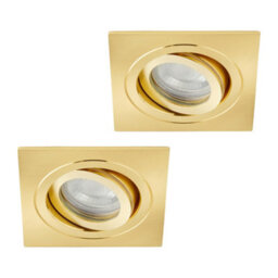 Litecraft 2 Pack Satin Brass 1 Lamp Modern Ip65 Square Tiltable Bathroom Downlights - thumbnail 1