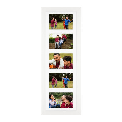 AK Frames 26X8 White Sleek Multi Photo Frame With White Mount - Holds 5 Apertures (5X) 6X4 Photos - image 1
