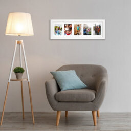 AK Frames 26X8 White Sleek Multi Photo Frame With White Mount - Holds 5 Apertures (5X) 6X4 Photos - thumbnail 3