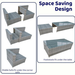 7 Pieces Pe Rattan Garden Sofa Set, 6 Seater, Glass Table, 2 Stools, Cushions - thumbnail 4