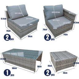 7 Pieces Pe Rattan Garden Sofa Set, 6 Seater, Glass Table, 2 Stools, Cushions - thumbnail 5