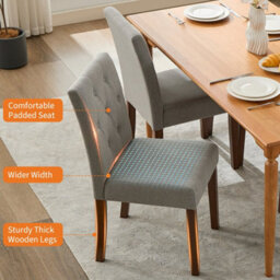 Grey Set Of 2 Upholstered Dining Chairs High Back Home - thumbnail 4