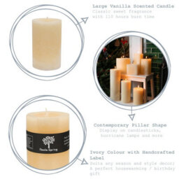Nicola Spring Round Vanilla Pillar Candles - 110 Hours - Cream - Pack Of 3 - thumbnail 2
