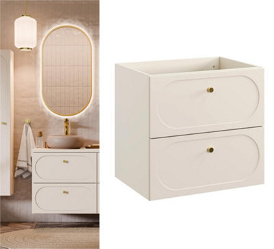 Impact Furniture Bathroom Vanity Unit 600mm Wall Sink Cabinet Floating Milled Drawers Beige Gold Luxury Retro Donna - image 1