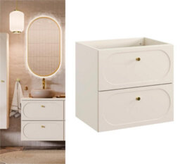 Impact Furniture Bathroom Vanity Unit 600mm Wall Sink Cabinet Floating Milled Drawers Beige Gold Luxury Retro Donna