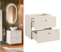 Impact Furniture Bathroom Vanity Unit 600mm Wall Sink Cabinet Floating Milled Drawers Beige Gold Luxury Retro Donna - thumbnail 3