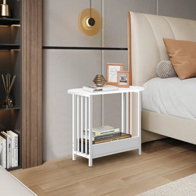 2Tier White Narrow Wooden Bedside Side Table Sofa End Table For Bedroom Living Room - image 1