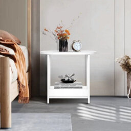 2Tier White Narrow Wooden Bedside Side Table Sofa End Table For Bedroom Living Room - thumbnail 2