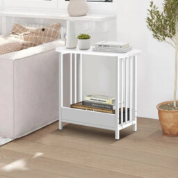 2Tier White Narrow Wooden Bedside Side Table Sofa End Table For Bedroom Living Room - thumbnail 3