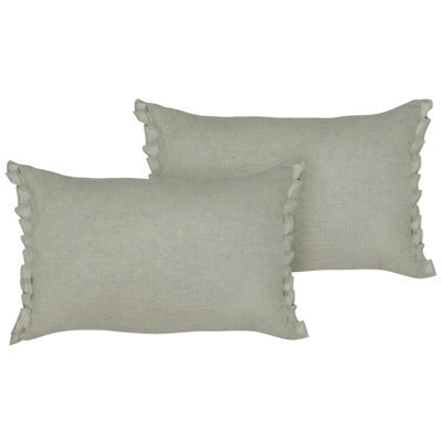 Beliani Set Of 2 Decorative Cushions Sassafras Linen 30 X 45 Cm Light Grey Solid - image 1