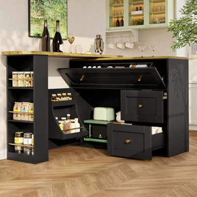 Btm Extendable Bar Table With Storage Shelves Telescopic High Table For Kitchen Or Dining Room Black - image 1