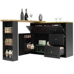 Btm Extendable Bar Table With Storage Shelves Telescopic High Table For Kitchen Or Dining Room Black - thumbnail 9