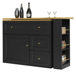 Btm Extendable Bar Table With Storage Shelves Telescopic High Table For Kitchen Or Dining Room Black - thumbnail 6