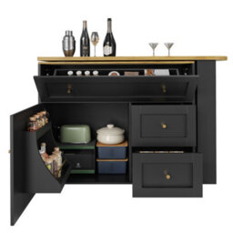 Btm Extendable Bar Table With Storage Shelves Telescopic High Table For Kitchen Or Dining Room Black - thumbnail 7