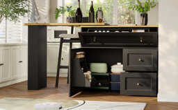 Btm Extendable Bar Table With Storage Shelves Telescopic High Table For Kitchen Or Dining Room Black - thumbnail 5