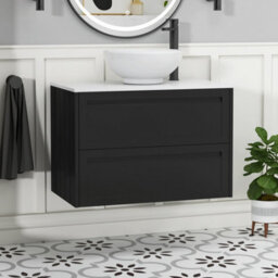 Royal Bathrooms Royal Bathroom Elmore 800mm Matt Nocturne Black Wall Mounted Bathroom Vanity Unit 2 Drawer Plain White Worktop With Breeze Basin - thumbnail 1