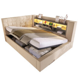 Btm 4Ft6 Double Upholstered Daybed 135  X 190 Cm, Hydraulic Storage Sofa Bed With Usb And Type C Charging, Linen, Beige - thumbnail 7