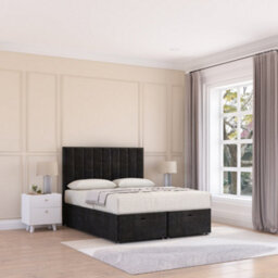 Sloomy Kansas End Lift Ottoman Bed 5Ft With Sprung Memory Mattress - Black Plush & Headboard- King - thumbnail 2