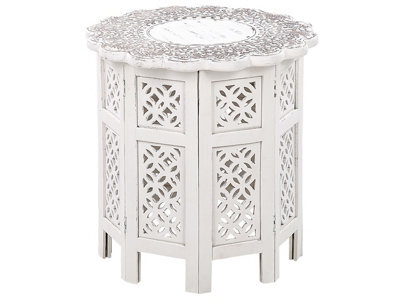 Beliani Co Side Table, Carved Off-White Finish, Compact Irregular Shape, 44 X 44 X 46 Cm - image 1