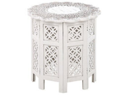 Beliani Co Side Table, Carved Off-White Finish, Compact Irregular Shape, 44 X 44 X 46 Cm - thumbnail 1