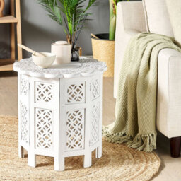 Beliani Co Side Table, Carved Off-White Finish, Compact Irregular Shape, 44 X 44 X 46 Cm - thumbnail 2