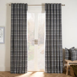 OHS Woven Check Print Pair Of Curtains, Charcoal - 66 X 90 - thumbnail 1