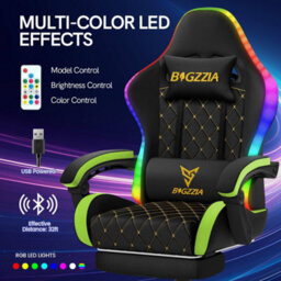 Onemill Gaming Chair With Led Lights,ergonomic Racing Style Recliner With Lumbar Support, Footrest - thumbnail 5