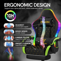 Onemill Gaming Chair With Led Lights,ergonomic Racing Style Recliner With Lumbar Support, Footrest - thumbnail 3