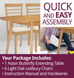Hallowood Furniture Aston Butterfly Extending Table With 6 Light Oak Ledbury Chairs - thumbnail 7