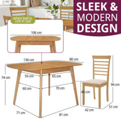 Hallowood Furniture Aston Butterfly Extending Table With 6 Light Oak Ledbury Chairs - thumbnail 3