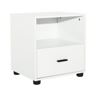 Urbn-Living Urbnliving Height 43Cm 1 Drawer Wooden Bedside Table Cabinet White Bedroom Furniture Storage Nightstand - image 1